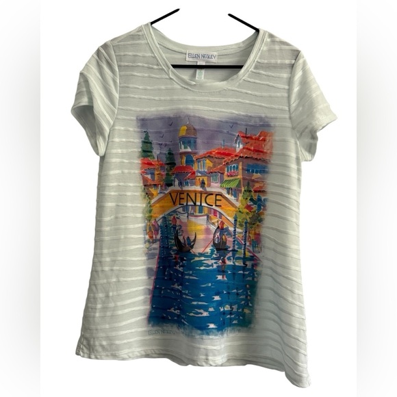Ellen Negley Knit Short Sleeve Venice Italy Art & Soul Canal Blouse Size Medium - Picture 4 of 12